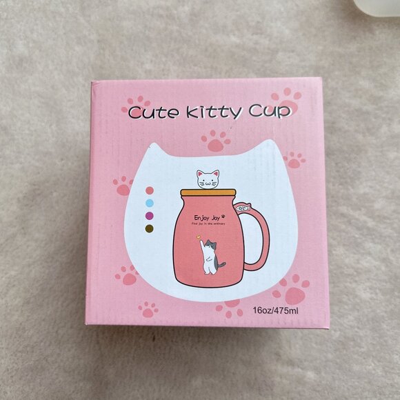 New Cute Cat Coffee Mug, Spoon, Warmer Set - Picture 5 of 6